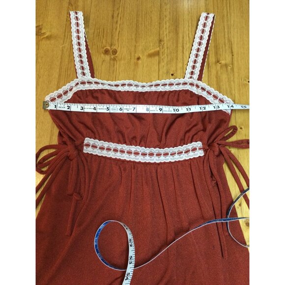 Vintage 70s Roberta California Dress Lace Trim Tie Sides Size 12 Empire Waist - Picture 7 of 8